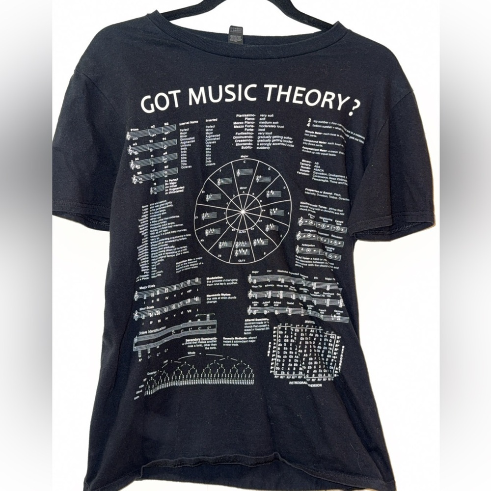 Vintage Music Theory Shirt Balck T-Shirt Mens Size Medium Retro
